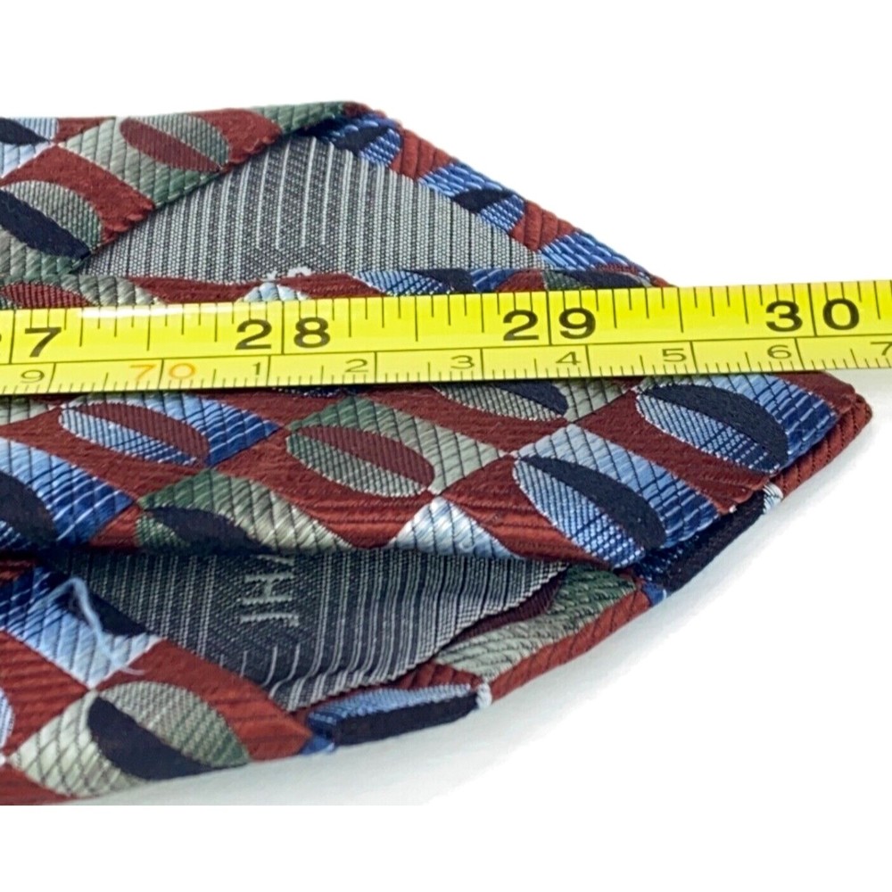 Jhane Barnes Men's Tie 100% Silk Auburn Red w/ Green Blue Geometric Necktie 60" - Picture 11 of 11